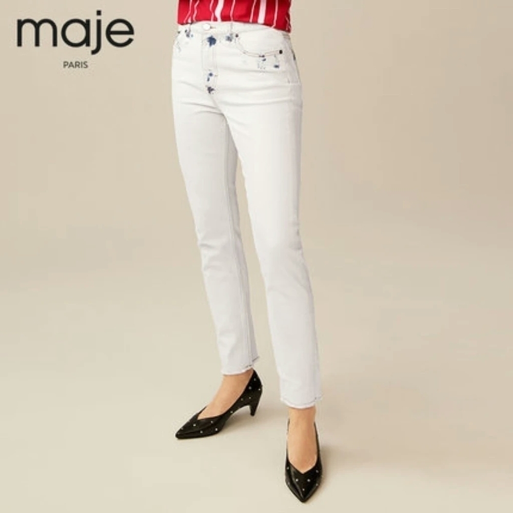 Nwt Maje Paoline Tie-Dye White Straight Leg Jeans